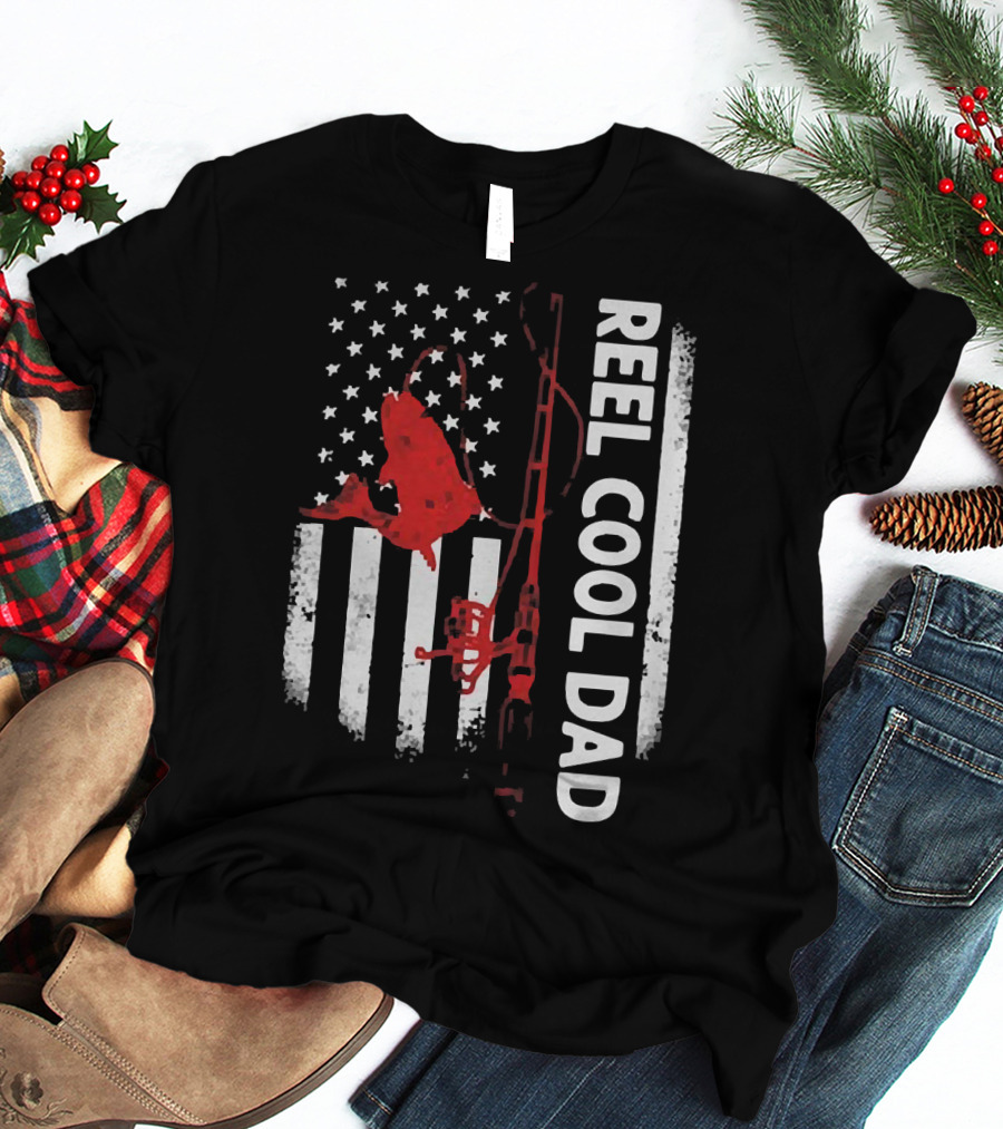 Reel Cool Dad American Flag Fishing Veteran T-Shirt