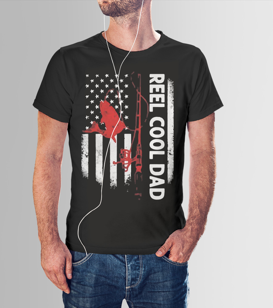 Reel Cool Dad American Flag Fishing Veteran T-Shirt