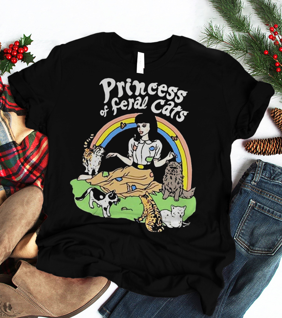 Princess Of Feral Cats With Rainbow And Cats In T-Shirt