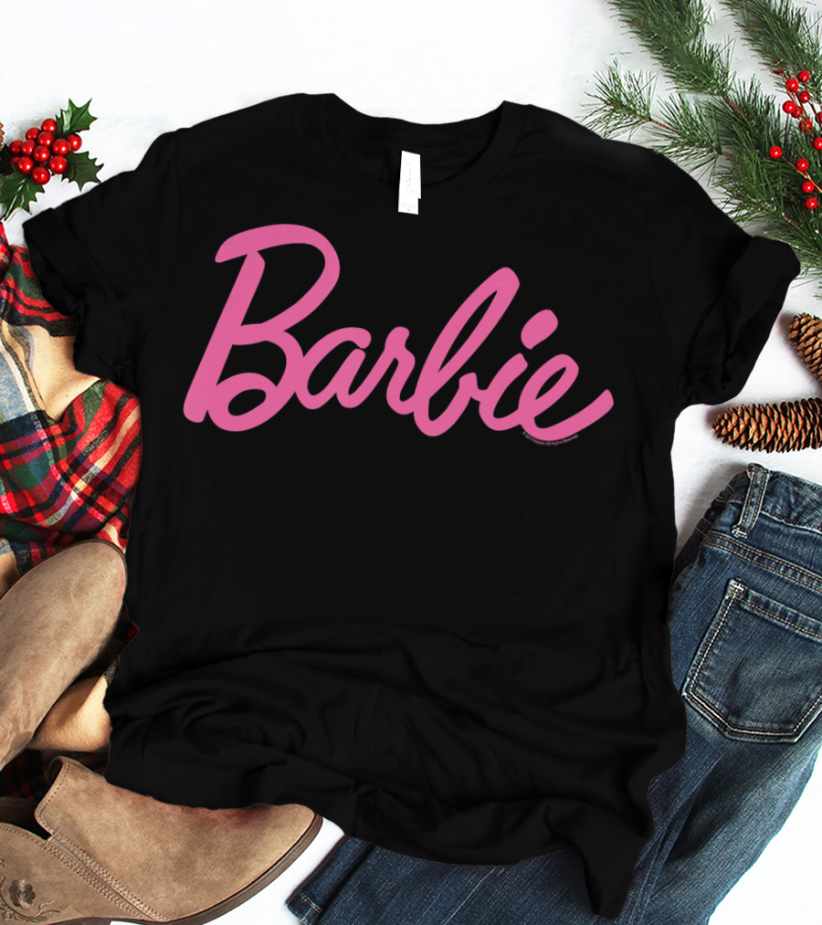 Barbie Iconic Pink Script Text T-Shirt