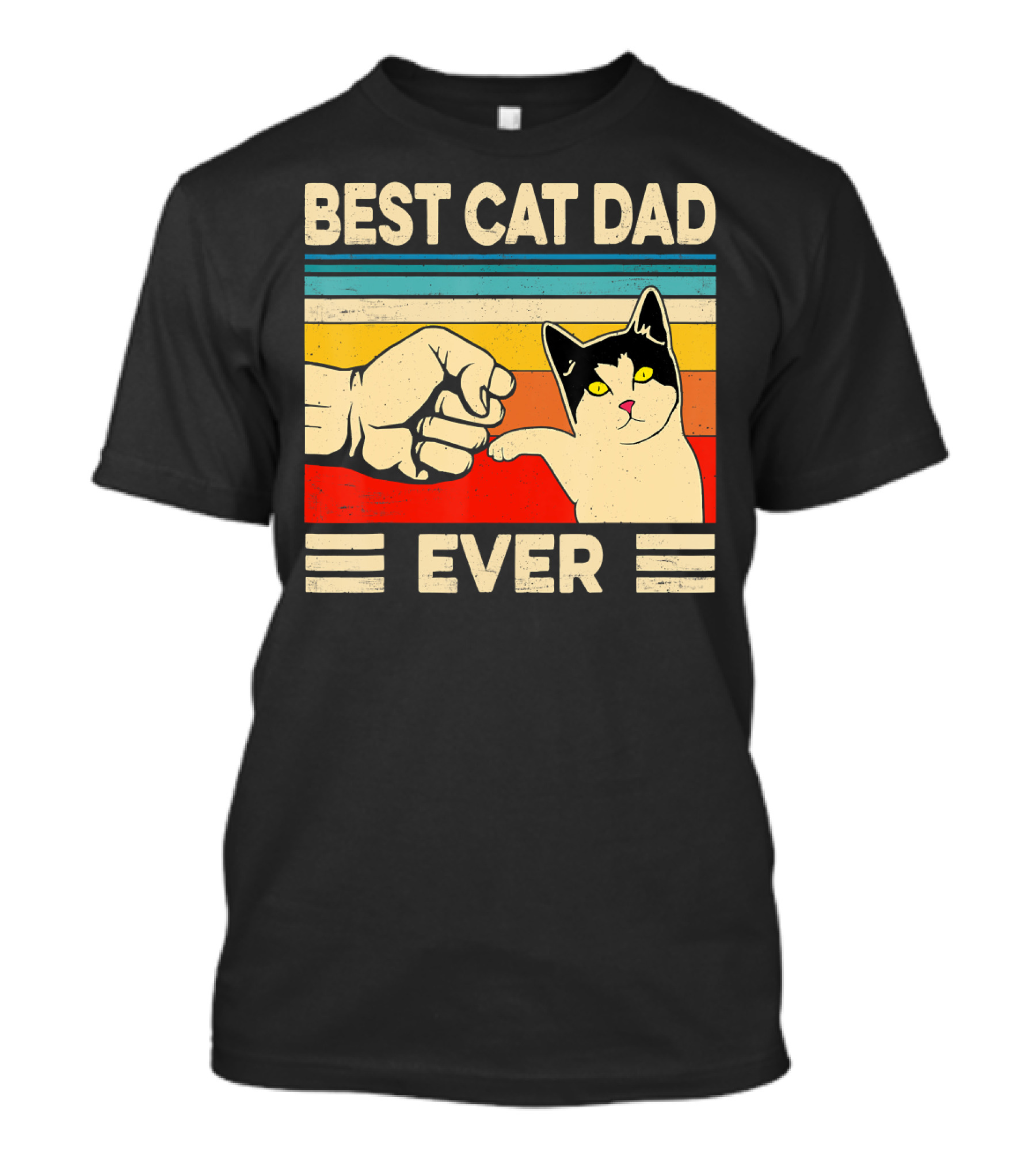 Best Cat Dad Ever Fist Bump Retro Cat T-Shirt