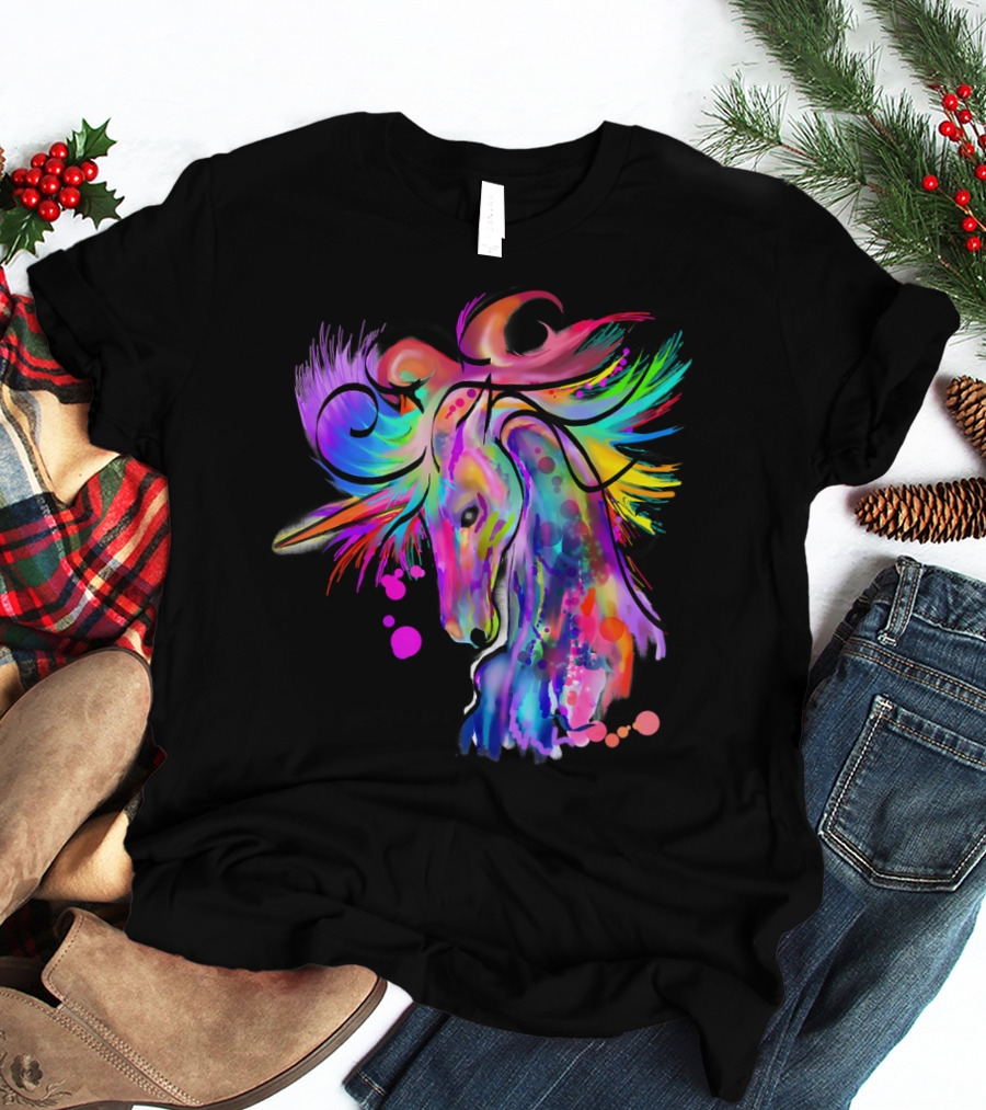 Colorful Rainbow Beautiful Unicorn Artistry T-Shirt
