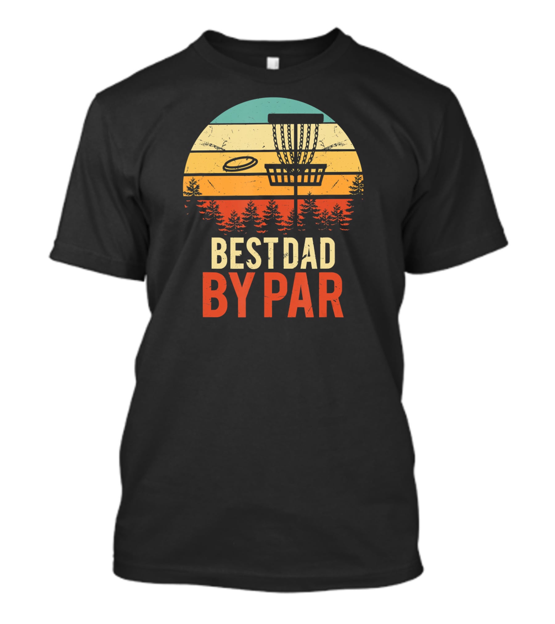 Best Dad By Par Disc Golf Dad Retro Sunset Forest Scene T-Shirt