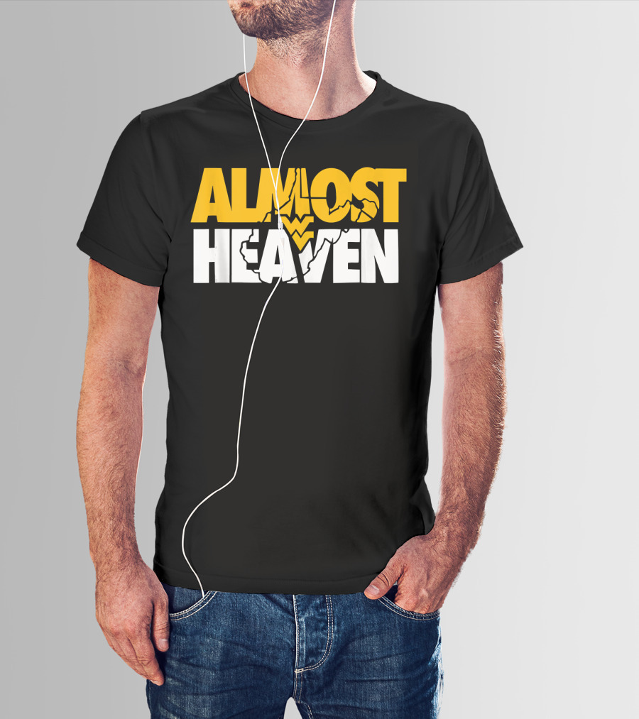 Almost Heaven West Virginia Bold Text With State Silhouette And Mountain Elements T-Shirt