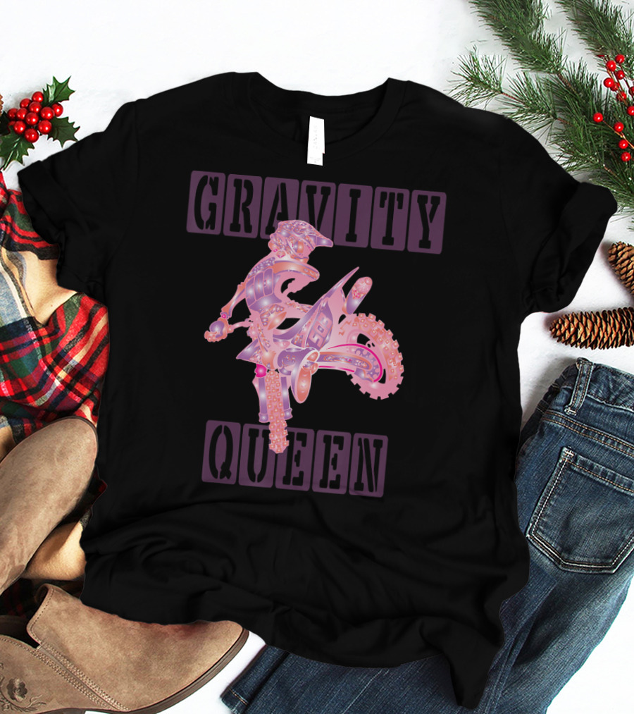 Gravity Queen Dirt Bike Rider Motocross Gravity Check T-Shirt