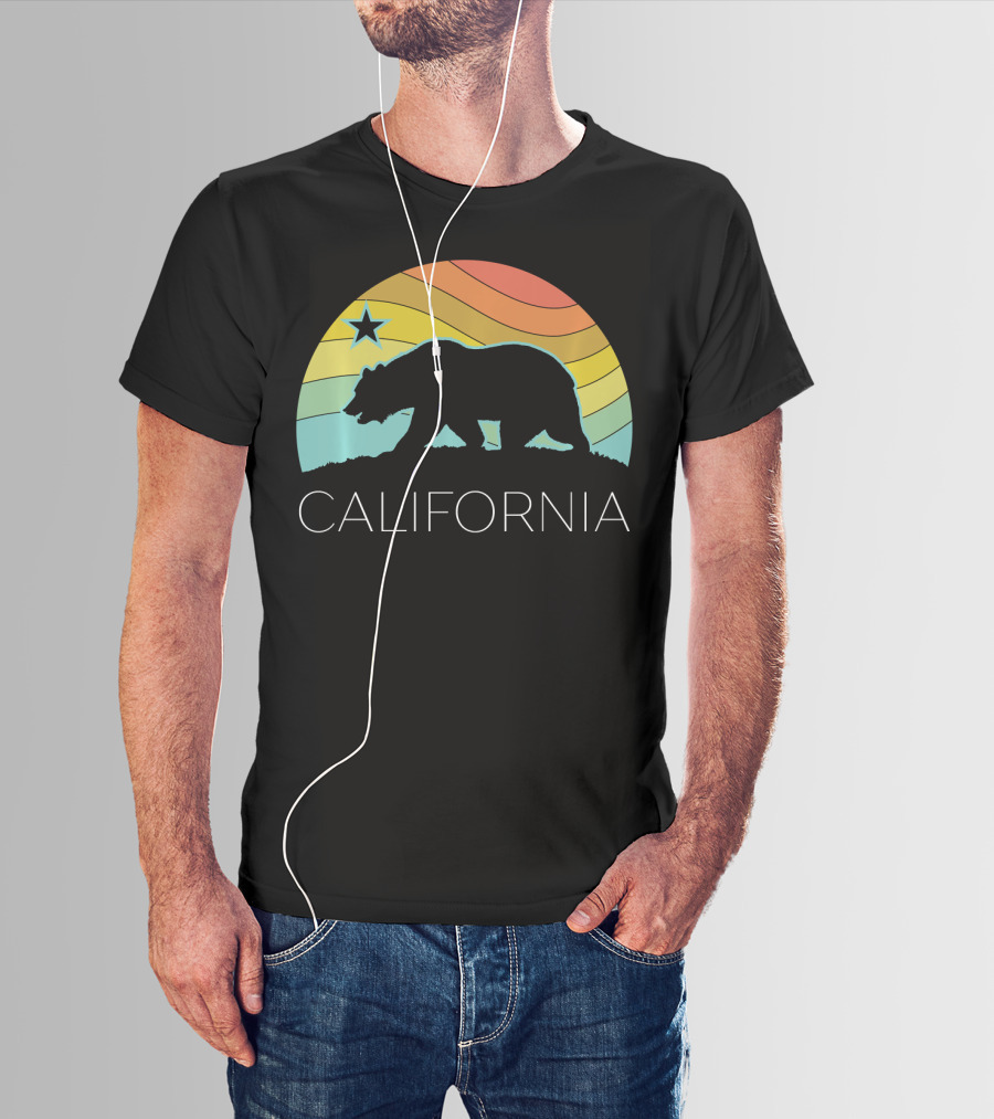 Retro California Bear Vintage Beach Cali Pride Surf 70s 80s Star Rainbow T-Shirt