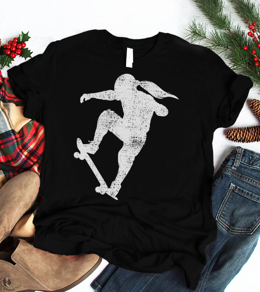 Skater Girl Skateboard Skateboarder Silhouette Riding Skateboard T-Shirt