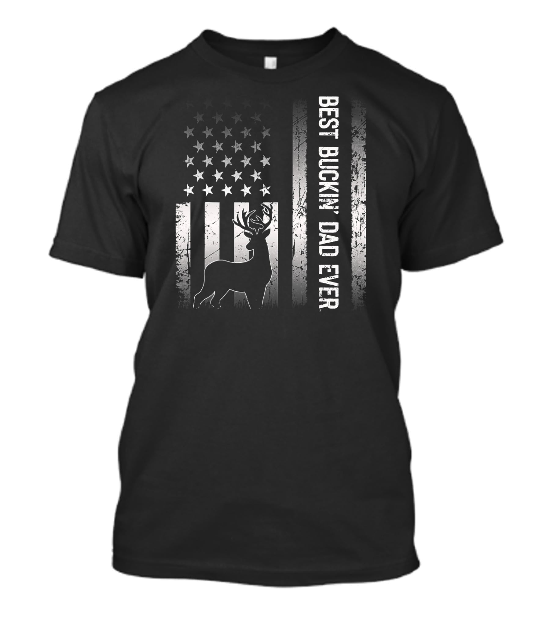 Best Buckin' Dad Ever Deer American Flag Stars Stripes T-Shirt