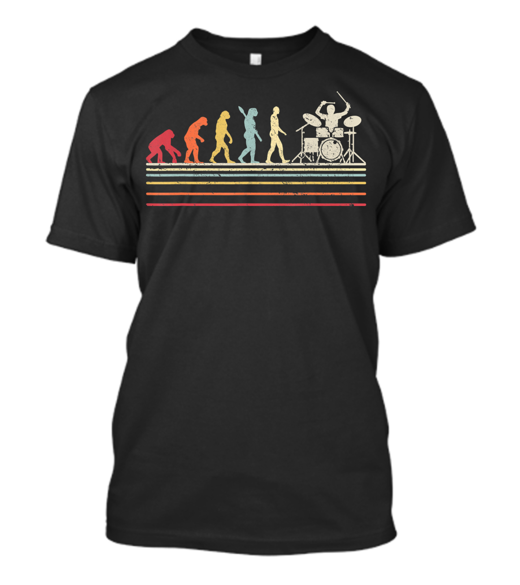 Funny Drummer Retro Vintage Evolution Of Man T-Shirt