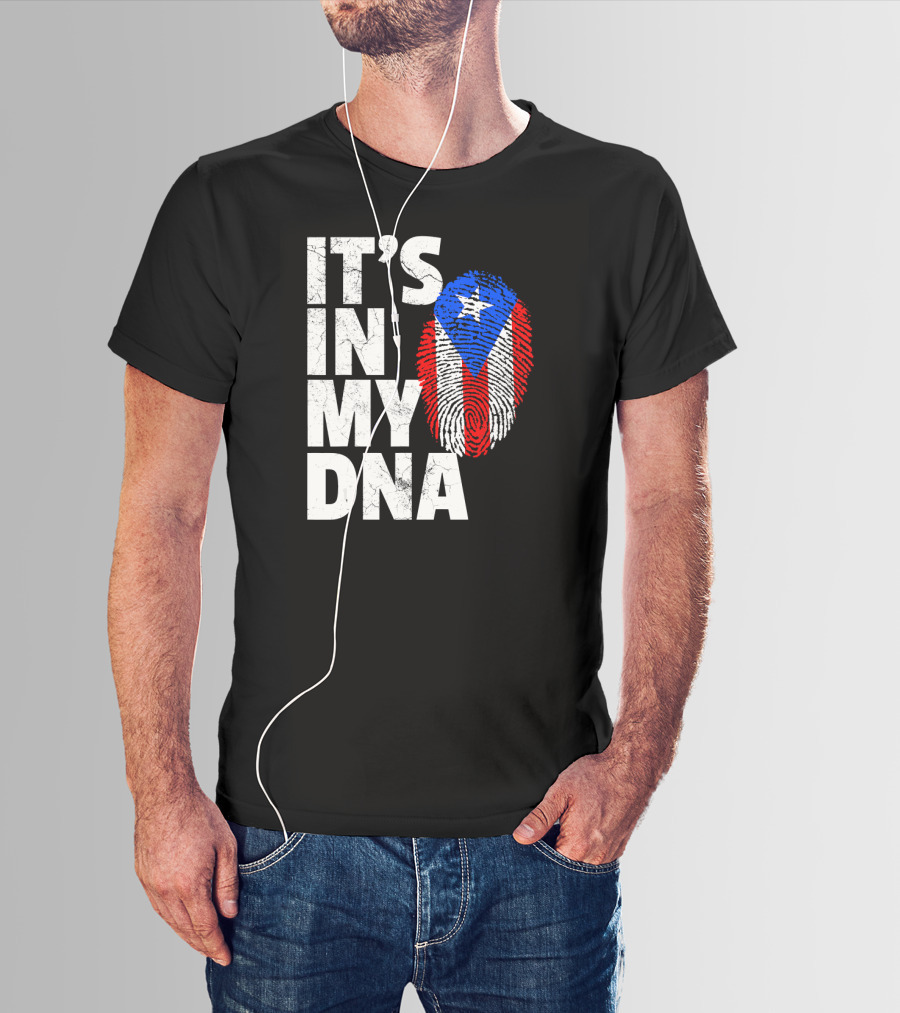 IT'S IN MY DNA Puerto Rico Flag Fingerprint Pride T-Shirt