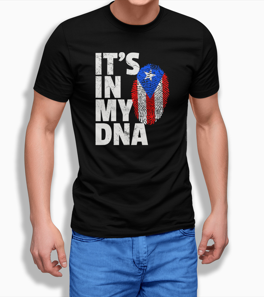 IT'S IN MY DNA Puerto Rico Flag Fingerprint Pride T-Shirt
