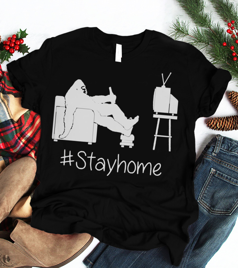 Bigfoot Relaxing Watching TV #Stayhome T-Shirt