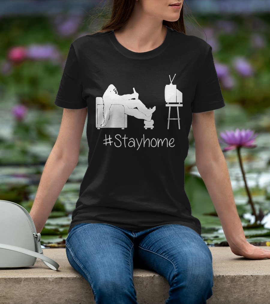 Bigfoot Relaxing Watching TV #Stayhome T-Shirt