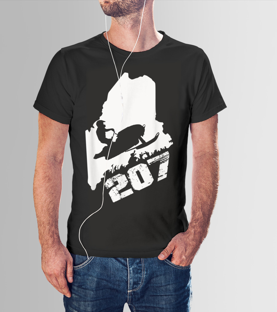 Maine 207 Snowmobile Silhouette In State Outline T-Shirt