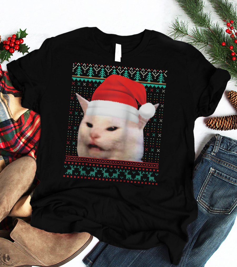 Santa Cat Ugly Christmas Merry T-Shirt