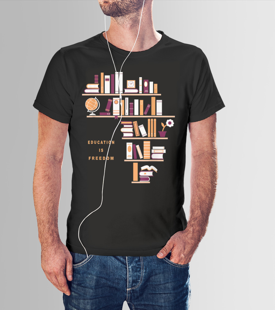 Education Is Freedom Africa Library Books Globe And Flower T-Shirt