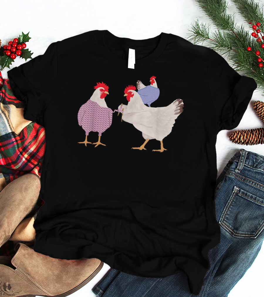 Chicken Knitting Sweaters Trio Whimsical Knitwear Comedy T-Shirt