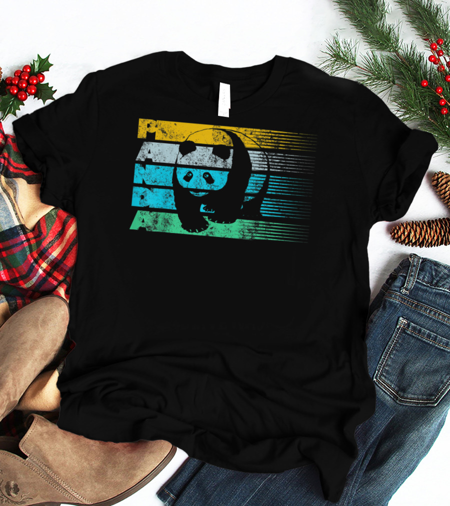 Panda Retro Vintage Stripes Cool Panda Bear T-Shirt