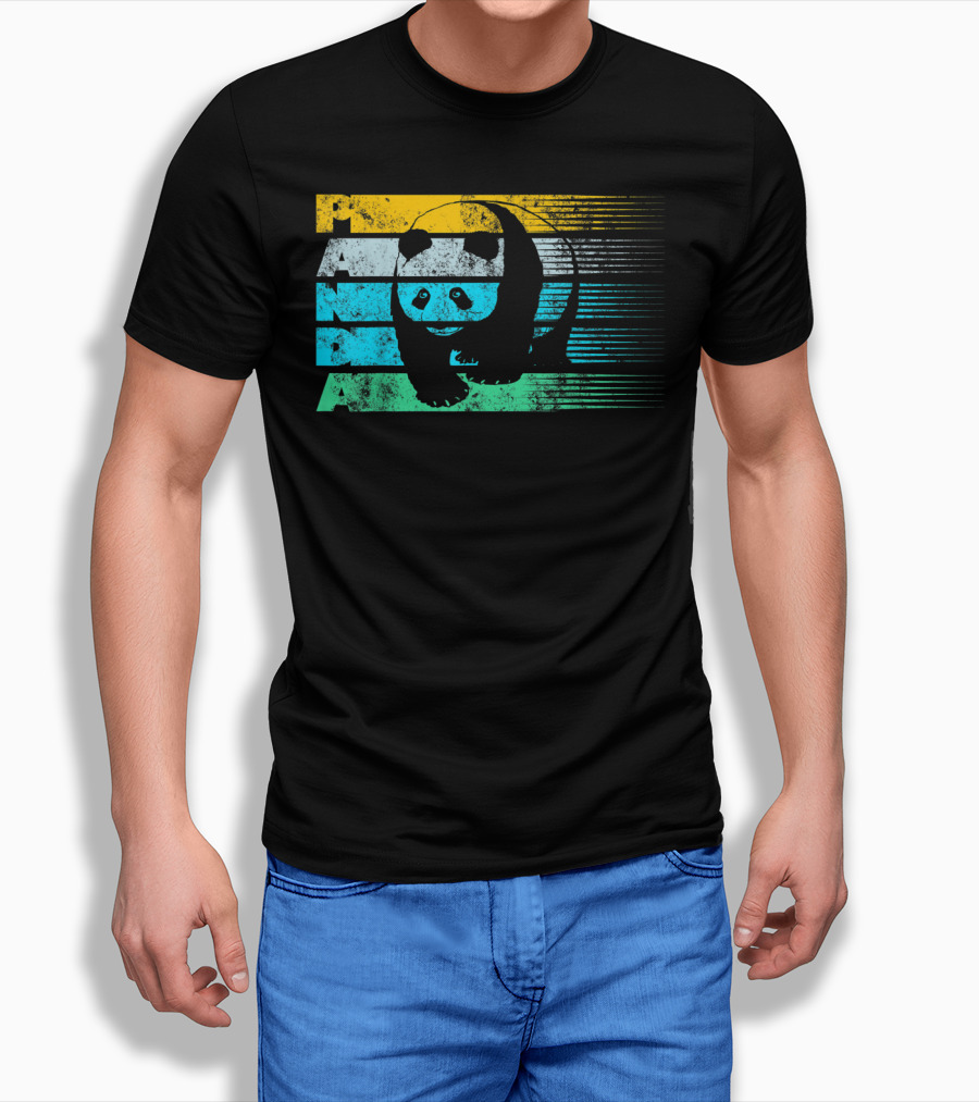 Panda Retro Vintage Stripes Cool Panda Bear T-Shirt