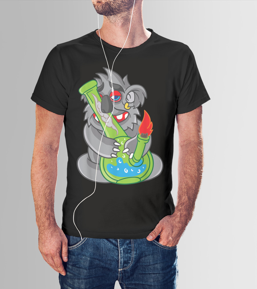 Koala Smoking Weed Cannabis Stoner Marihuana Bong Cartoon T-Shirt