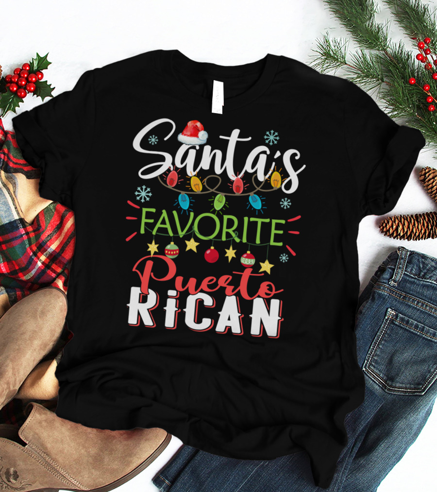 Santa's Favorite Puerto Rican Christmas Lights Festive T-Shirt