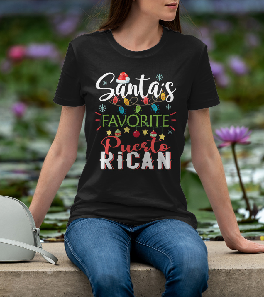 Santa's Favorite Puerto Rican Christmas Lights Festive T-Shirt