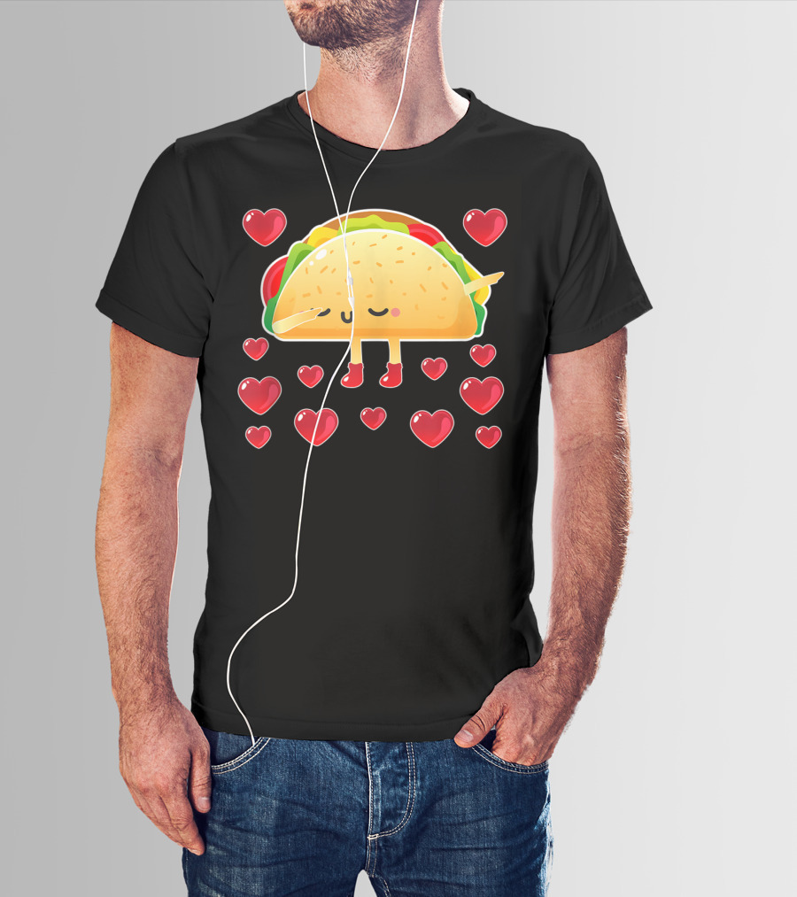 Valentine Hearts Taco Emoji For Girls And Men Taco Lovers T-Shirt