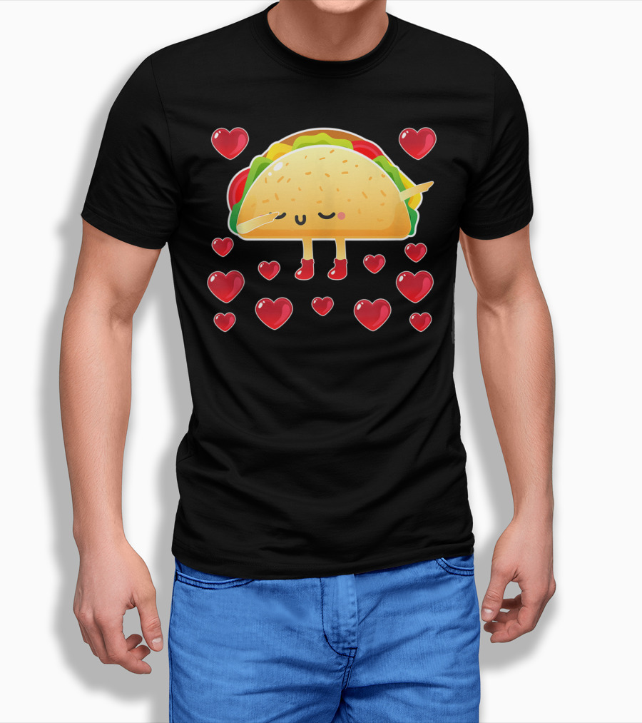 Valentine Hearts Taco Emoji For Girls And Men Taco Lovers T-Shirt