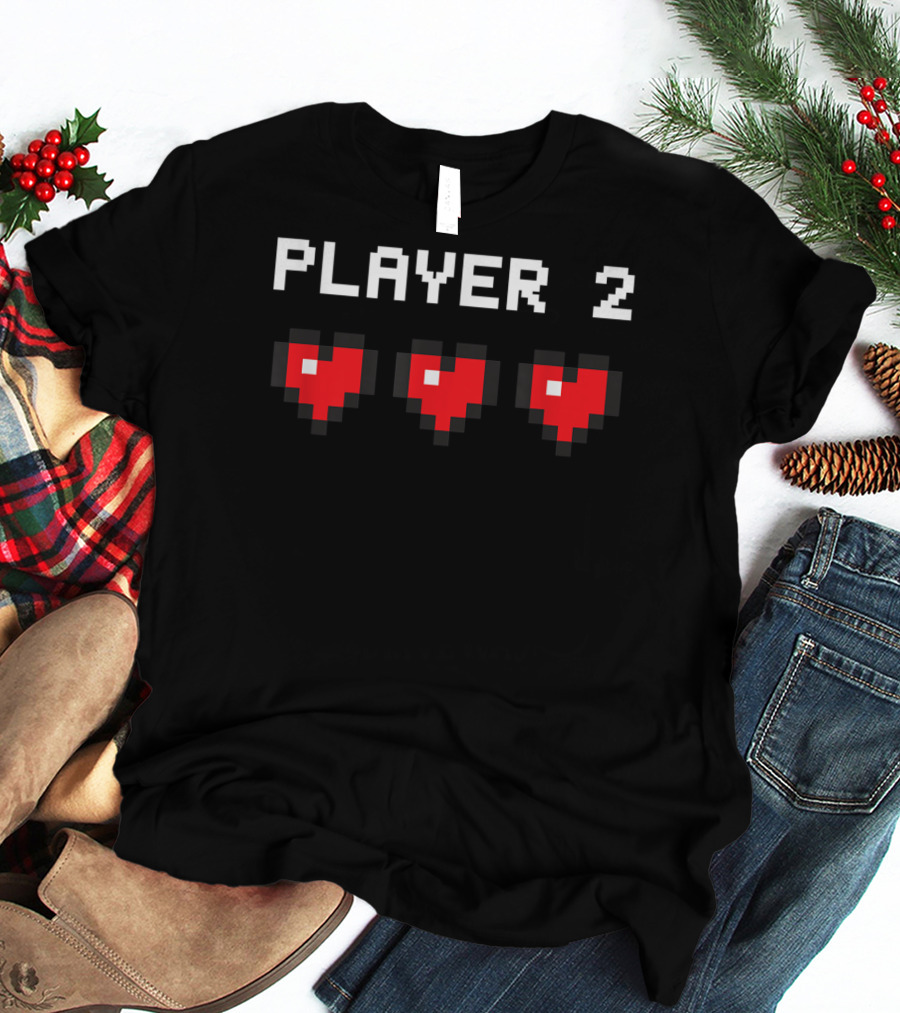 Player 2 Pixel Hearts Vintage Video Game Classic T-Shirt