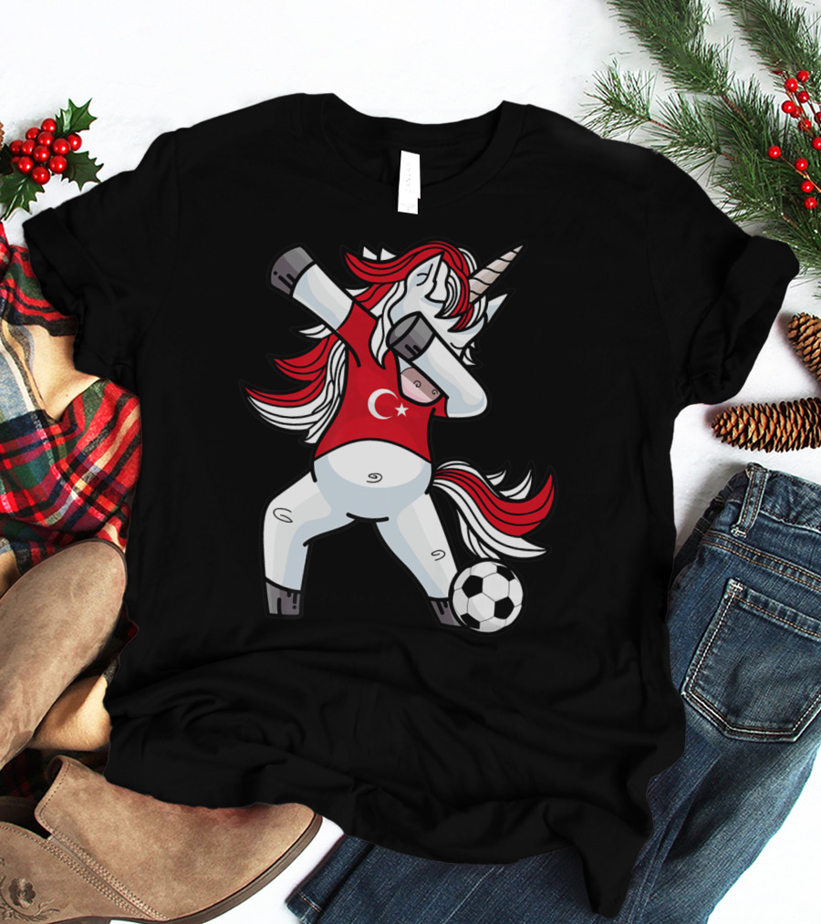 Dabbing Unicorn In Turkish Soccer Outfit With Ball T-Shirt