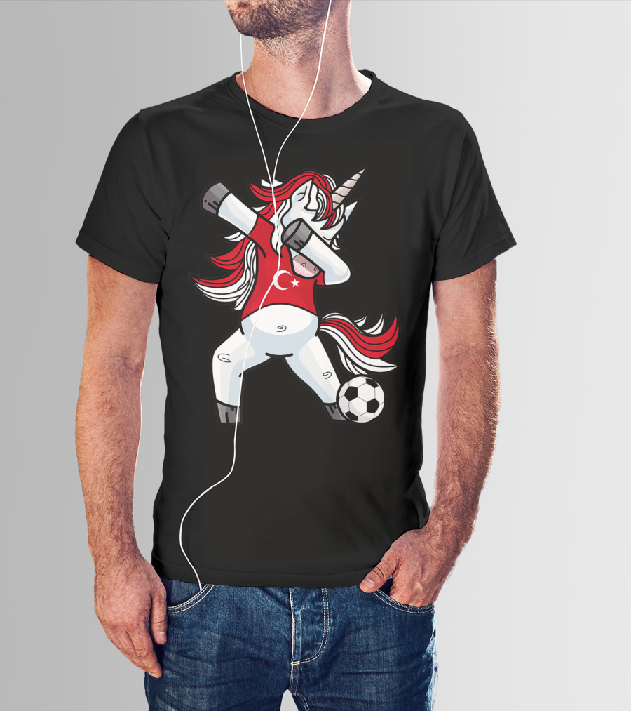 Dabbing Unicorn In Turkish Soccer Outfit With Ball T-Shirt