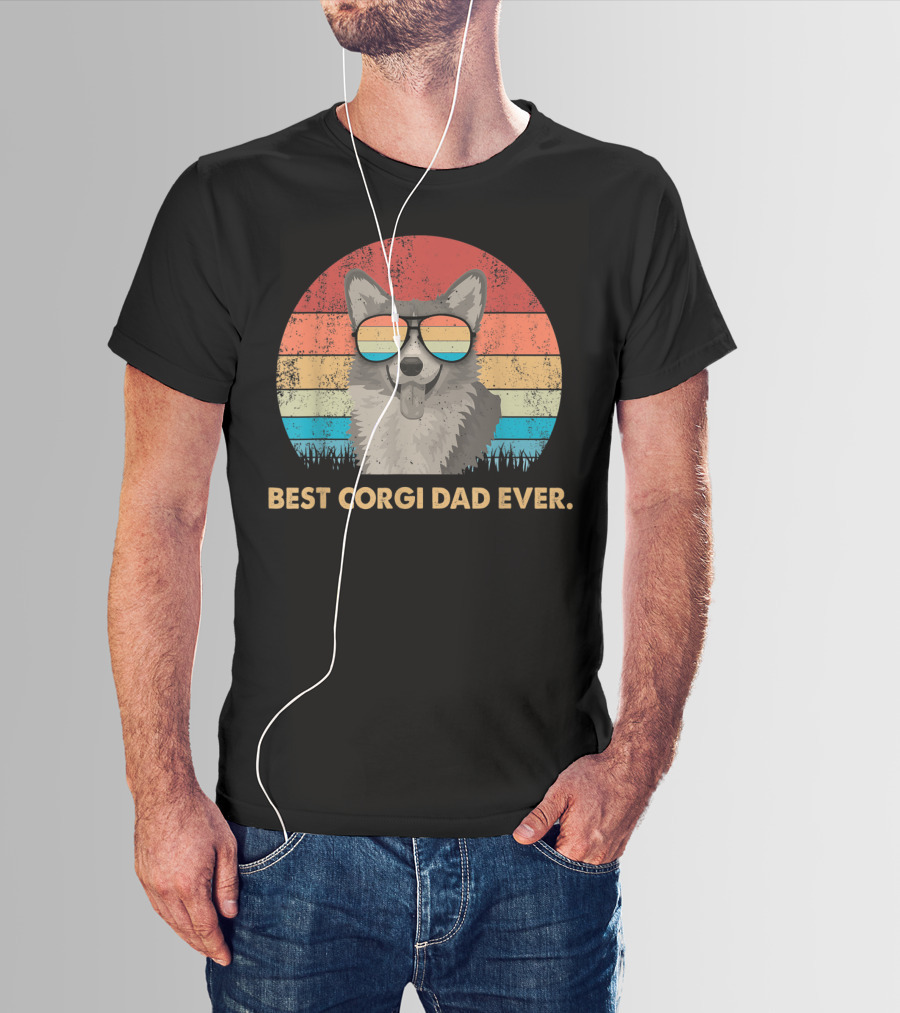 Best Corgi Dad Ever Vintage Retro Dog With Sunglasses T-Shirt