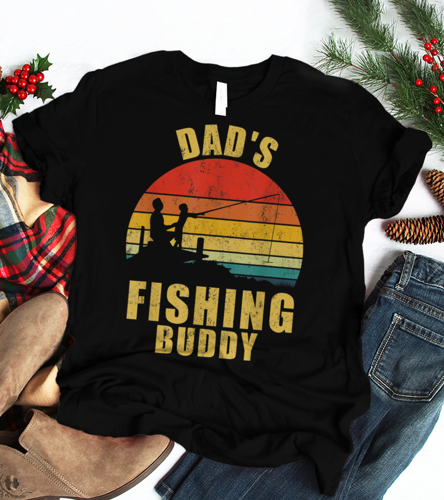 Dad's Fishing Buddy Sunset Retro T-Shirt