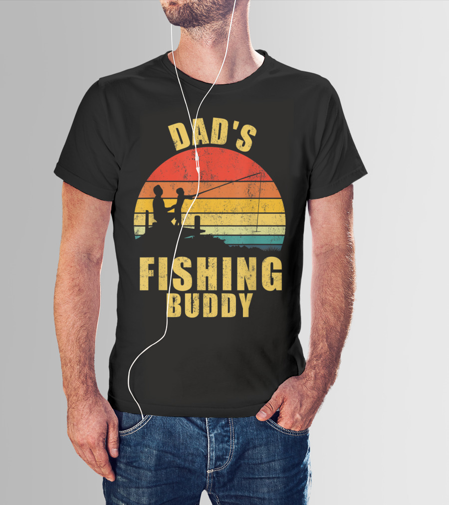 Dad's Fishing Buddy Sunset Retro T-Shirt