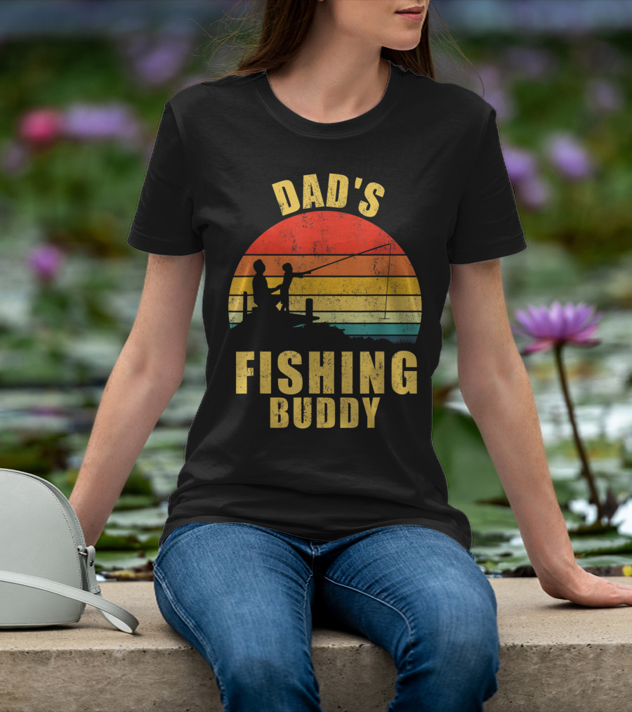 Dad's Fishing Buddy Sunset Retro T-Shirt