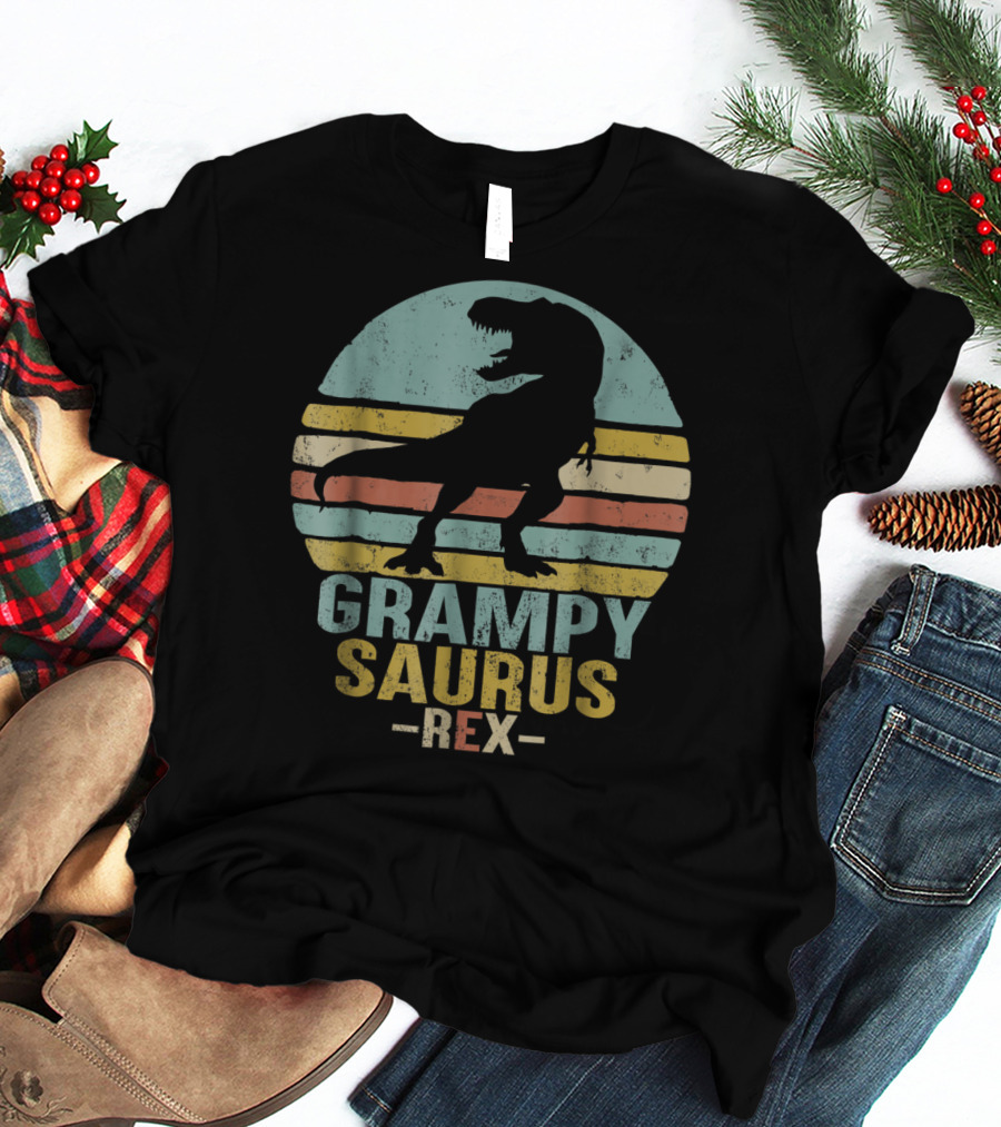 Grampysaurus Rex Funny Dinosaur Retro Sunset Stripes Grampy Sau T-Shirt