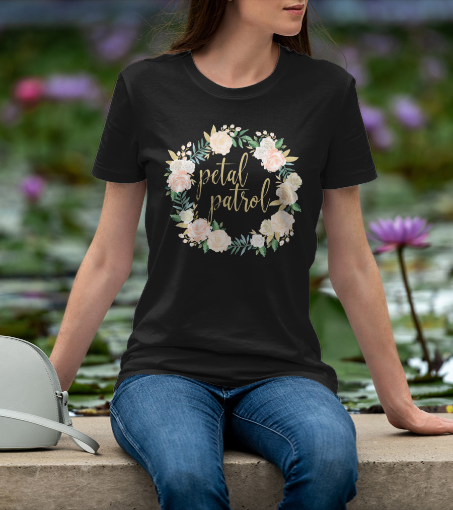 Petal Patrol Pink Blush Floral Wreath Kids Flower Girl T-Shirt