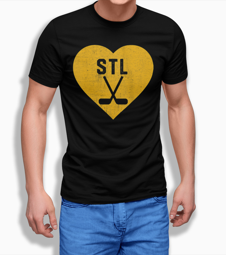 STL Heart with Hockey Sticks St Louis Hockey T-Shirt