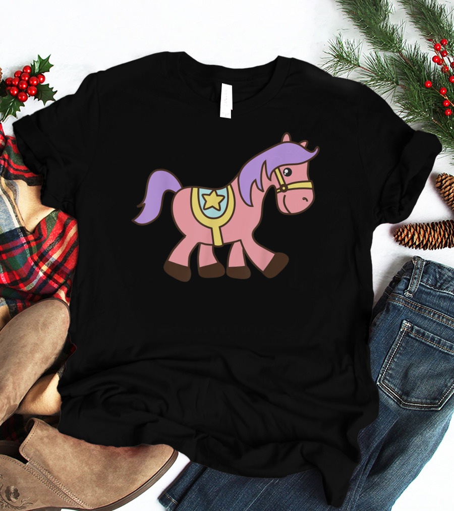 Happy Pink Pony With Purple Mane And Star Saddle T-Shirt
