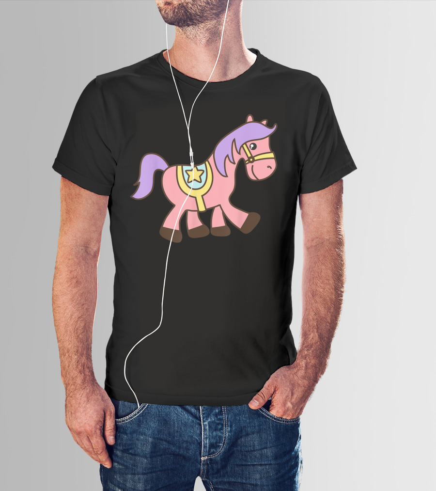 Happy Pink Pony With Purple Mane And Star Saddle T-Shirt