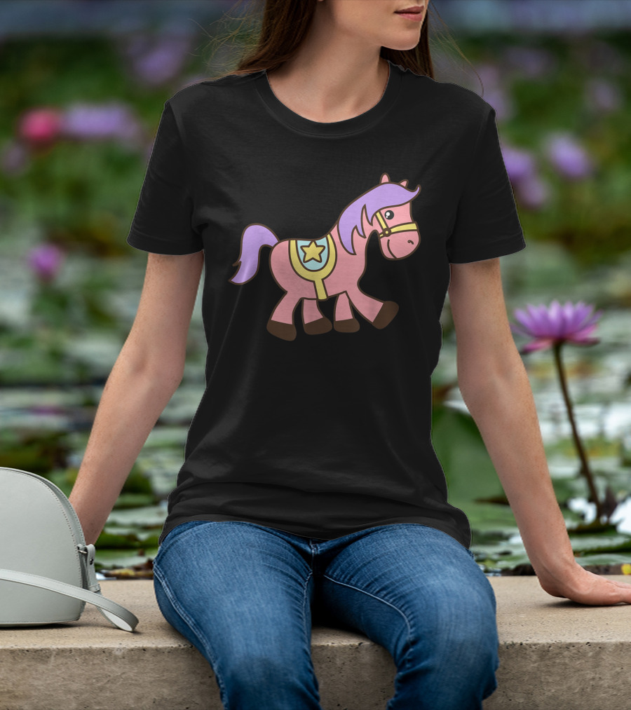 Happy Pink Pony With Purple Mane And Star Saddle T-Shirt
