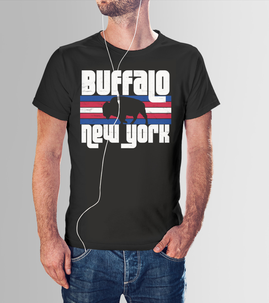 Buffalo New York Bison Silhouette Retro Stripes T-Shirt