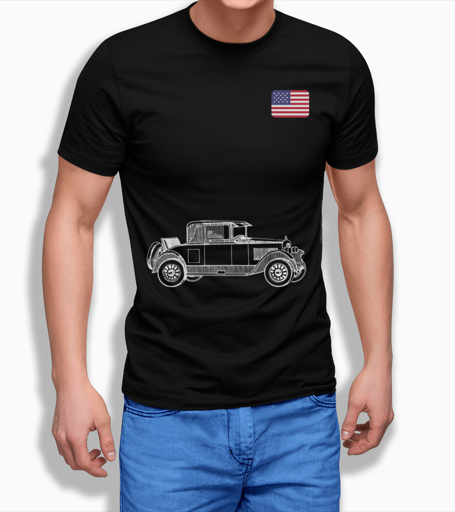Classic Car USA American Flag Racing Patriotic Vintage Automobile T-Shirt