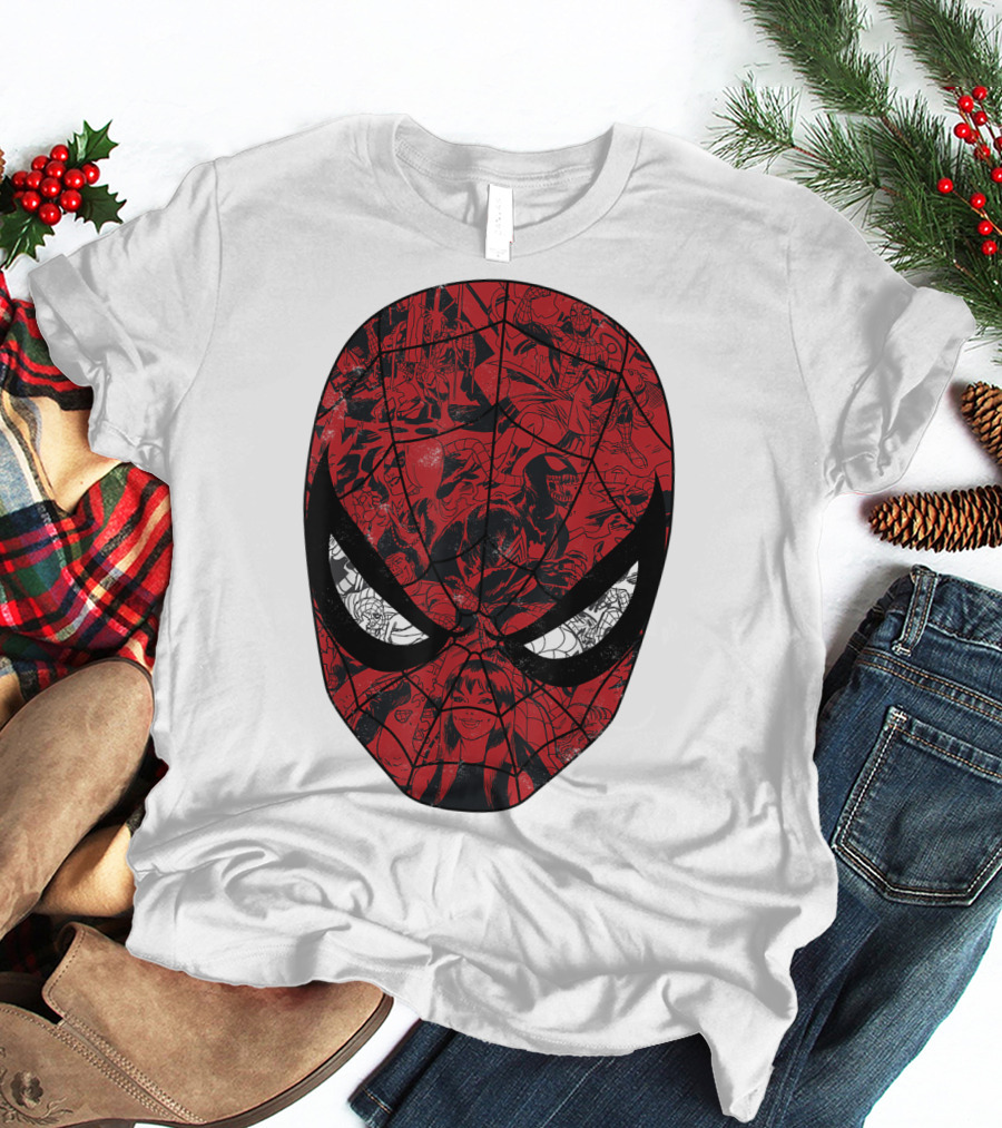 Spiderman Mask Marvel Comic Collage T-Shirt
