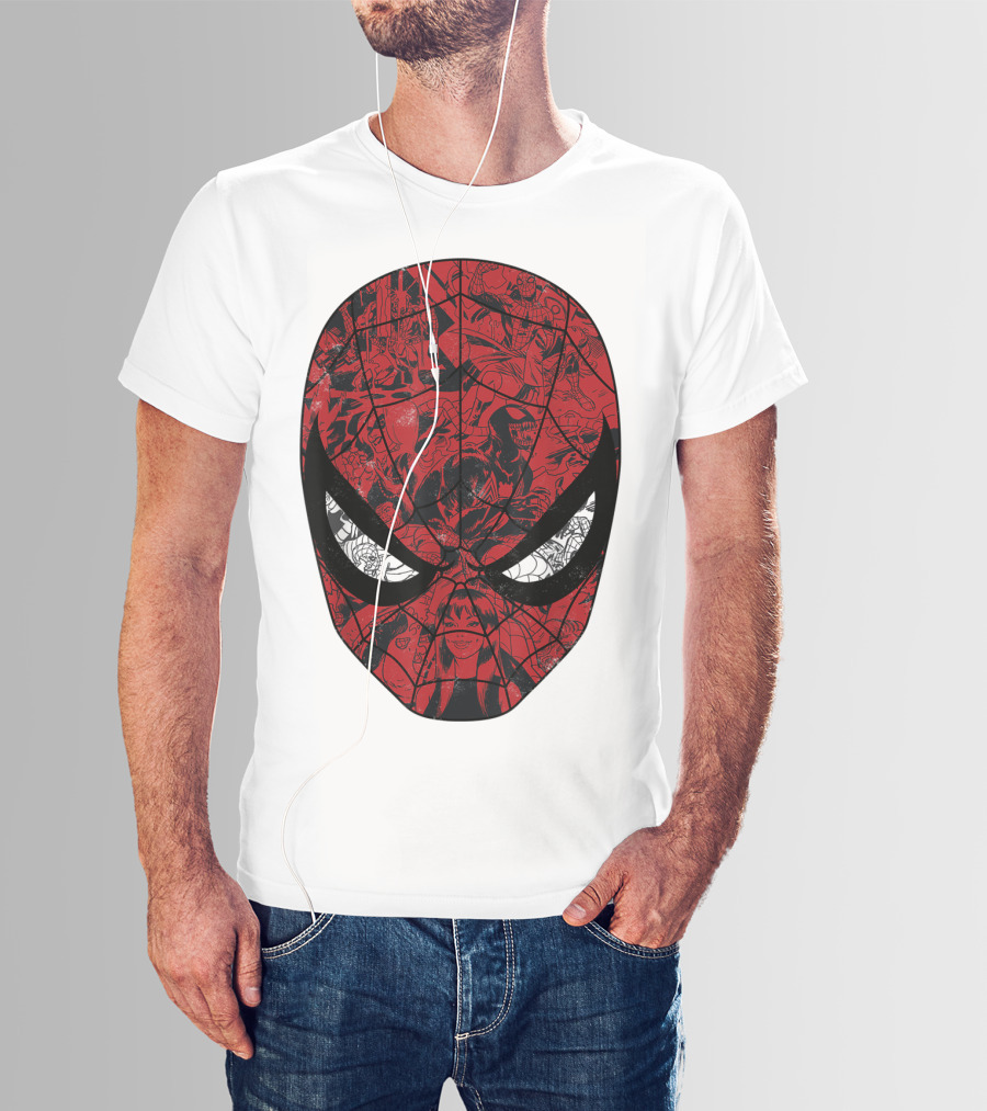 Spiderman Mask Marvel Comic Collage T-Shirt