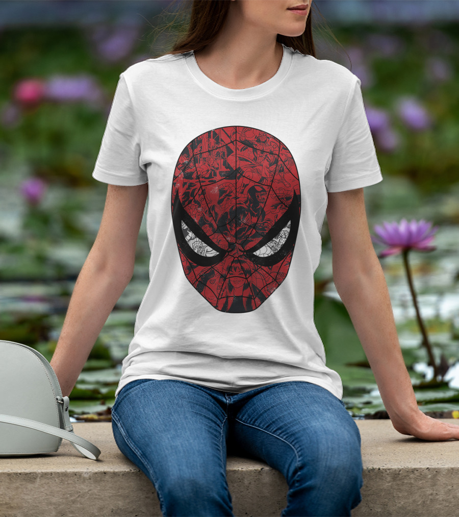 Spiderman Mask Marvel Comic Collage T-Shirt