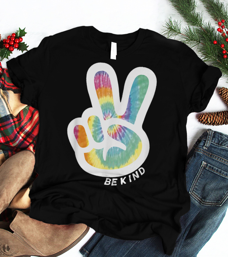 Retro Tie Dye Peace Sign Be Kind Peace Love Vibrant Colors T-Shirt