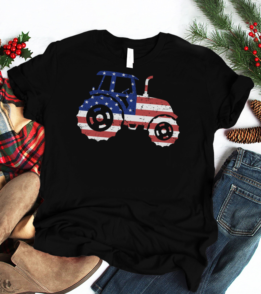 Tractor American Flag Farm Patriotic Farmer T-Shirt