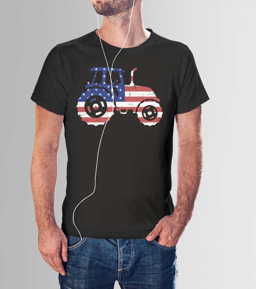 Tractor American Flag Farm Patriotic Farmer T-Shirt