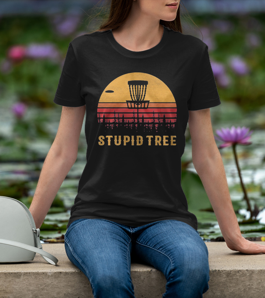 Stupid Tree Disc Golf Vintage Sunset Frisbee T-Shirt